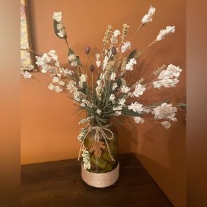 Rustic Wine Decor - Glass Vase with Wine Corks and Faux Florals - 18” tall